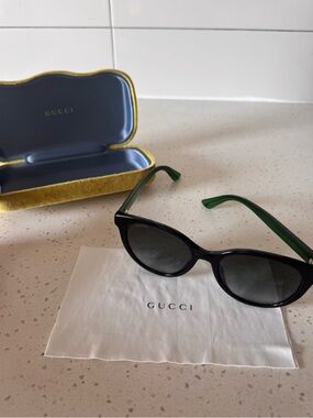 Gucci Black Frame with Green Temples Cat Eye Sunglasses